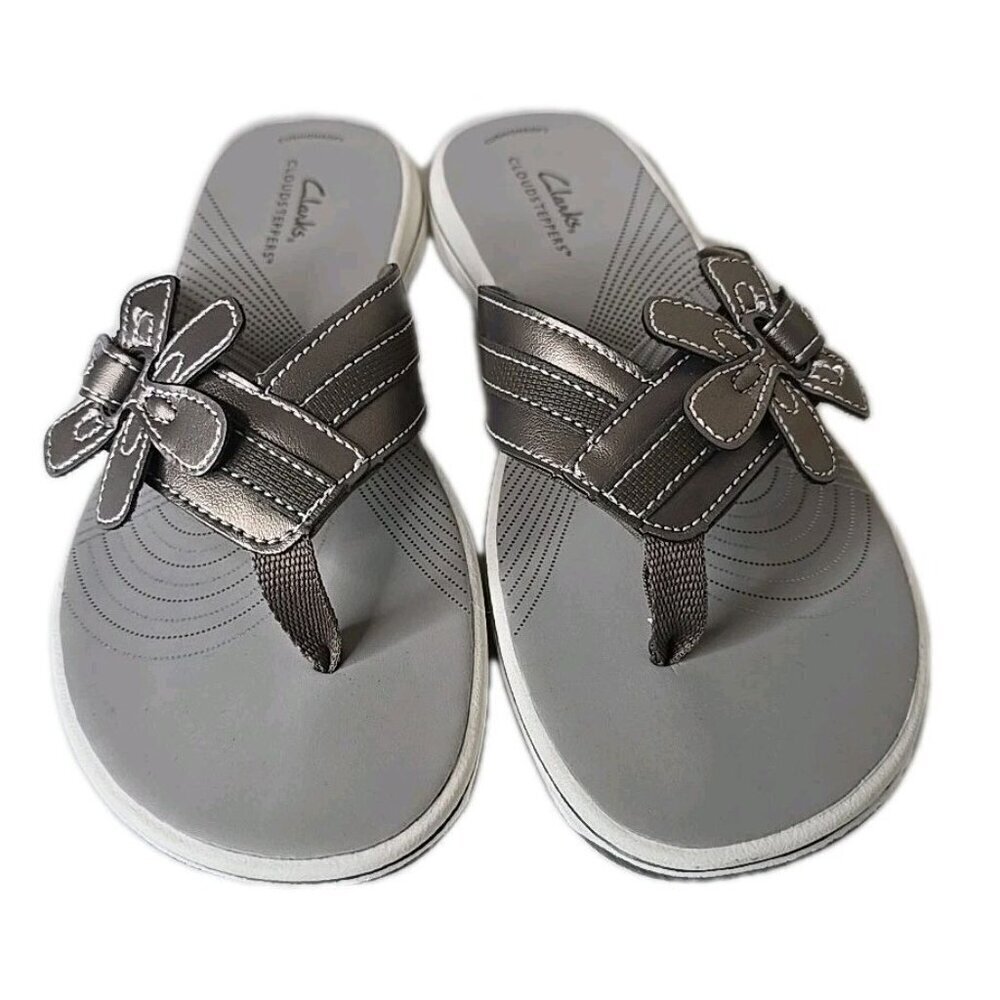 Clarks NWOB Women's 7 M Cloudsteppers Brinkley Flora Sandals Pewter NEW